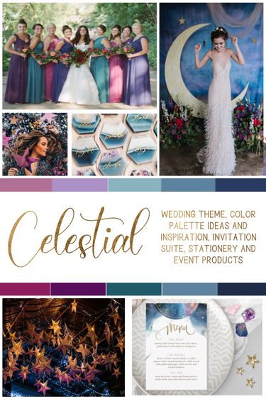 Explore celestial wedding theme ideas, color palettes, stationery and products. #celestialwedding #celestialweddingthemecolorschemes #celestialweddingideas #celestialweddingreception #celestialjeweltonewedding #2022weddingtrends #2022weddingtrendscolorschemes #2022weddingcolors #purpleandbluewedding #purpleandbluecelestialwedding Celestial Wedding Bridesmaid, Stars Align Wedding, Galaxy Wedding Colors, Purple Celestial Wedding, Celestial Wedding Theme Color Schemes, Wedding Theme Ideas Color, Galaxy Wedding Theme, Galaxy Themed Wedding, Astrology Wedding