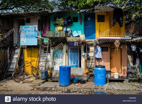 Download this stock image: Colorful houses of a slum area next to Mahalaxmi Racecourse in the suburb Mahalaxmi - F4MT6R from Alamy's library of millions of high resolution stock photos, illustrations and vectors./ Slum Area, Shanty Town, Derelict Buildings, Colorful Houses, Urban Architecture, Urban Sketching, Architecture Photo, Yahoo Search, Urban Landscape