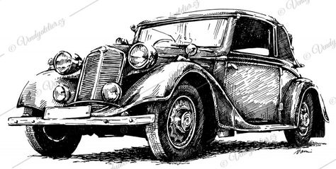 Vintage Vehicles Drawing, Live Sketch, Pen Work, Human Body Drawing, Mens Cards, Pen Drawings, 1080p Anime Wallpaper, Car Sketch, Ink Sketch