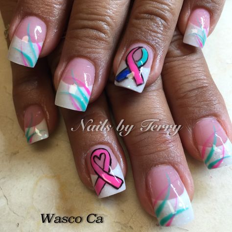 Nail Designs For Cancers, Ribbon Nails, Toe Nail Color, Fingernail Designs, Fancy Nails Designs, October Nails, Nail Design Inspiration, Crazy Nails, Cute Gel Nails