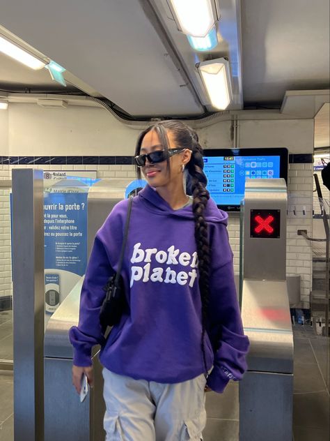 Purple Zip Up Hoodie Outfit, Balenciaga Hoodie Outfit, Purple Hoodie Outfit, Balenciaga Hoodie, Apparel Design Inspiration, The Light Is Coming, Broken Planet, Purple Outfit, Clothes Brand