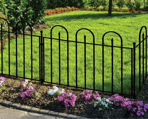 Garden Fence Panels - Landscaping - The Home Depot Garden Metal Fence, Low Wrought Iron Fence Front Yard, Metal Fence Ideas Steel, Diy Metal Fence, Metal Fence Design, Metal Fence Ideas, Iron Garden Fence, White Garden Fence, Belgian Block