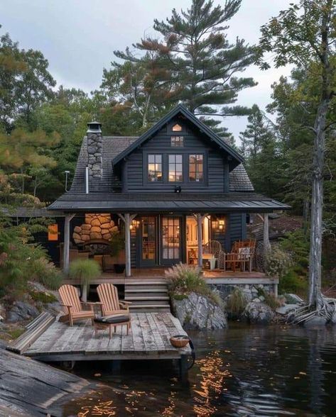 House Cabin Style, Log Cabin Tiny House, Small Log Cabin, Cabin Tiny House, House Cabin, Lake House Plans, Cottage Cabin, Dream Cottage, Lake Cottage