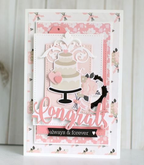 EP Wedding Cake Cards, Wedding Cards Handmade, Echo Park Paper, Spellbinders Cards, Wedding Scrapbook, Wedding Anniversary Cards, Fancy Fold Cards, Park Wedding, Echo Park