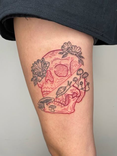 Cool Tats Creative, Tattoo Ideas Couple, Thigh Tat, Mushroom Tattoos, Fire Tattoo, Red Ink Tattoos, Dope Tattoos For Women, Red Tattoos, Thigh Tattoos Women