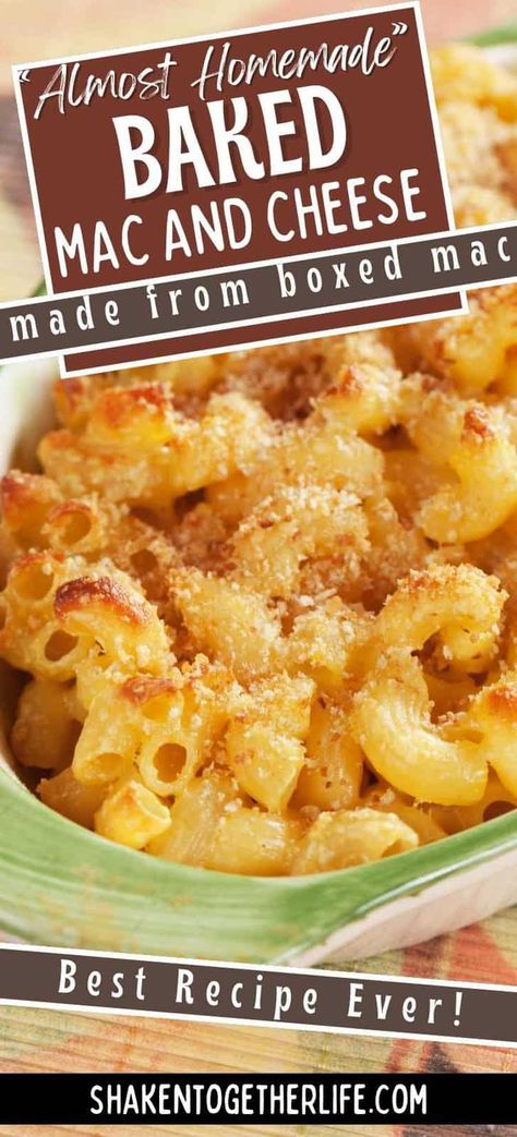 Baked Mac and Cheese from a box is the best of both worlds: a fast and convenient side dish that tastes homemade! Baked Box Mac And Cheese, Mac And Cheese Box Recipe, Box Mac And Cheese, Mac N Cheese Casserole, Oven Mac And Cheese, Velveeta Mac And Cheese, Easy Mac N Cheese Recipe, Kraft Mac N Cheese, Easy Mac N Cheese