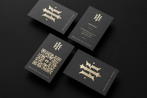 Black Gold Moodboard, Visual Tattoo, Gold Moodboard, Tattoo Artist Business Cards, Tattoo Logo, Minimal Graphic, Name Card Design, Of Logo Design, Visiting Card Design