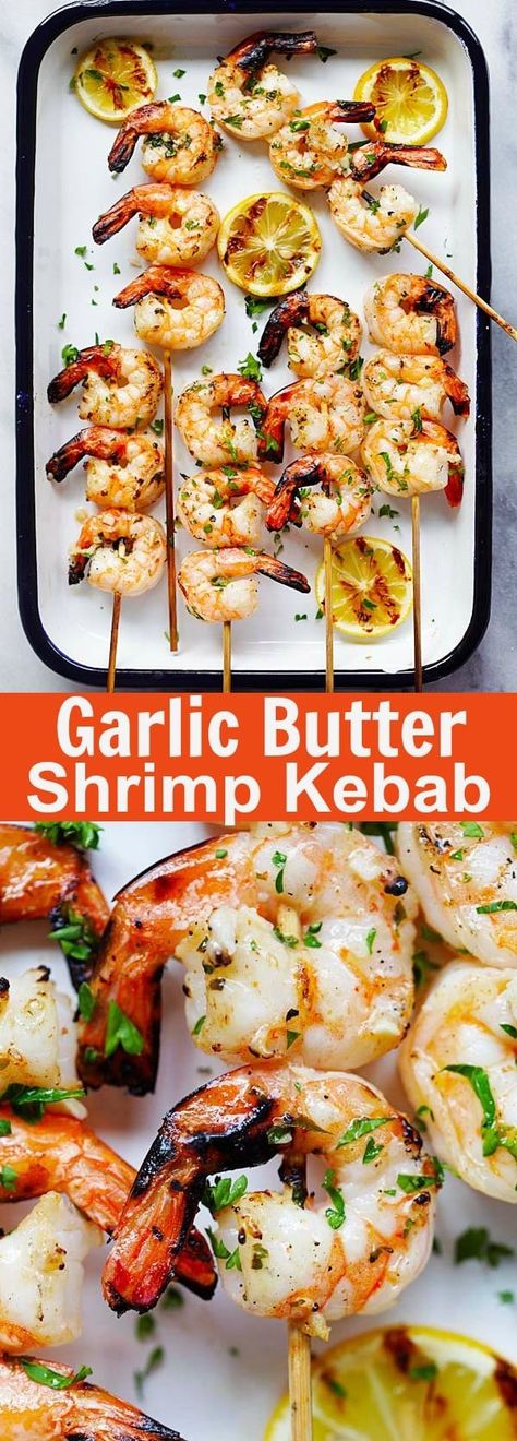 Garlic Butter Shrimp Kebab – juicy, succulent and perfectly grilled shrimp kebab with garlic butter and lemon juice. A guaranteed crowd pleaser | rasamalaysia.com Shrimp Kebab, Diy Easy Recipes, Shrimp Skewers, Garlic Butter Shrimp, Butter Shrimp, Kebab Recipes, Grilled Shrimp, Kebabs, Crowd Pleaser