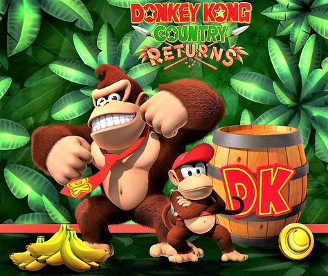 Donkey Kong Party, Donkey Kong Country Returns, Nintendo Tattoo, Don King, Batman Comic Cover, Super Nintendo Games, Diddy Kong, Sublimacion Ideas, Donkey Kong Country