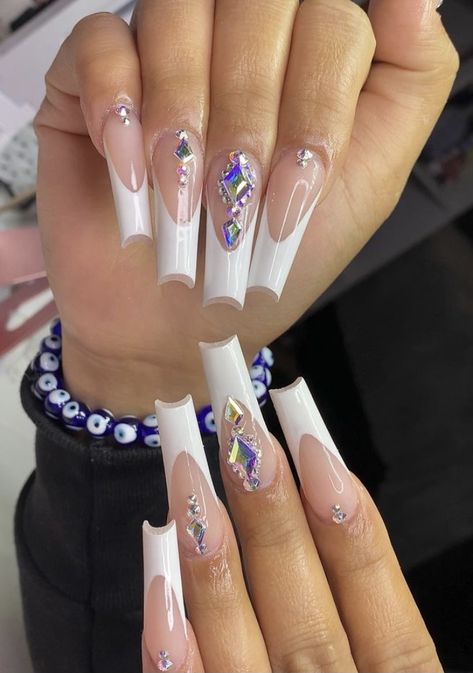 Nails Tapered Square, Nail Tattoos, Quinceanera Nails, Valentines Day Nail, Tattoo Sheet, Glamour Nails, Nails Design With Rhinestones, French Tip Acrylic Nails, French Acrylic Nails