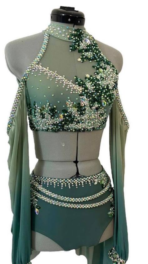 Dance Costumes 2 Piece, Ocean Dance Costume, Dark Green Dance Costume, Dance Costume Patterns, Modern Dance Costumes, Majorette Outfits, Contemporary Dance Outfits, Salsa Costume, Modern Dance Costume