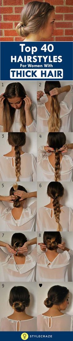 One of the many perks of having thick hair is that we can try out different hairstyles! Given here are the 40 top hairstyles for thick hair women to check out today 5 Minute Hairstyles, Easy Bun Hairstyles, Hair Bun Tutorial, Fishtail Braid, Top Hairstyles, Super Hair, Haircuts For Long Hair, Half Up Hair, Trendy Hairstyles