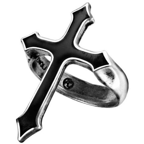 In Memoriam Black Ozzy Cross Ring by Alchemy Gothic R145 ($33) ❤ liked on Polyvore featuring jewelry, rings, gothic victorian jewelry, victorian jewellery, victorian rings, hand crafted rings and goth jewelry Medieval Wedding Ring, Gothic Jewelry Rings, Victorian Gothic Jewelry, Gothic Wedding Rings, Pewter Ring, Gothic Engagement Ring, Alchemy Gothic, Black Gold Ring, Black Engagement Ring