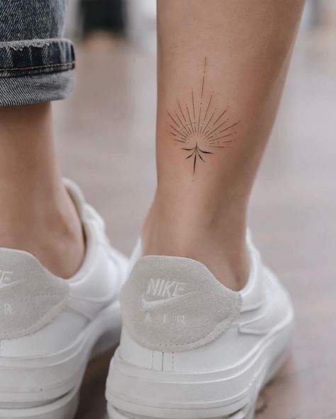 Self Growth Tattoo, Back Of Ankle Tattoo, Growth Tattoo, Tattoo Sonne, Tattoo Planning, Symmetrical Pattern, Sun Tattoo, My Signature, Ankle Tattoo