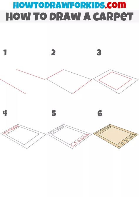 How to Draw a Carpet - Easy Drawing Tutorial For Kids How To Draw Carpet, Carpet Drawing Sketch, Carpet Illustration Drawing, How To Draw India Map Step By Step, How To Draw A Bed Step By Step, Carpet Drawing, Sketching Practice, Carpet Design Pattern Drawing, Drawing Tutorials For Kids