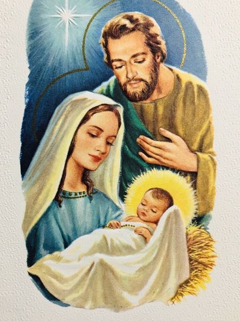 Jesus Christmas Images, Baby Jesus Pictures, Christmas Cards Handmade Kids, 60s Christmas, Vintage Christmas Greeting Cards, Jesus Mary And Joseph, Christmas Scenery, Jesus And Mary Pictures, Blessed Mother Mary