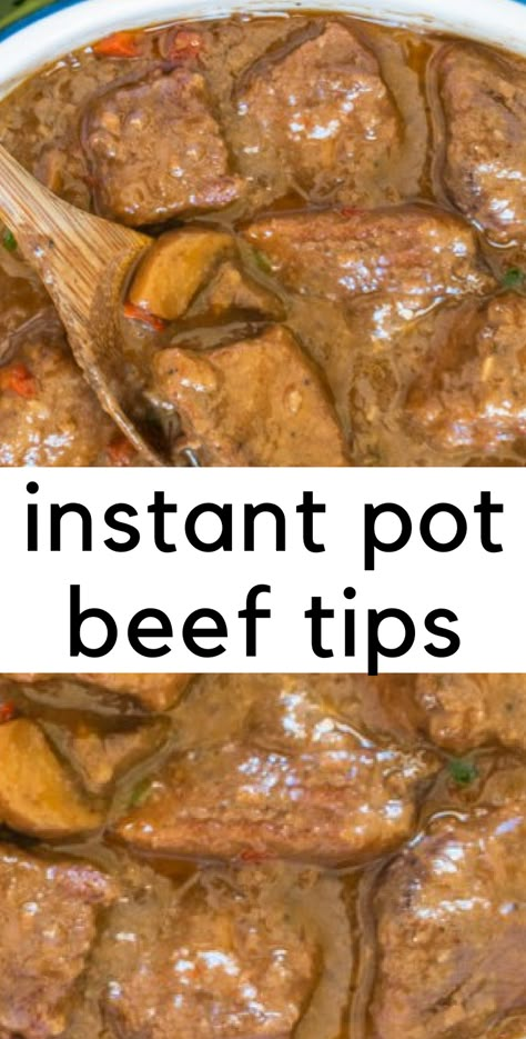 Easy, tender beef tips in under an hour with the most divine gravy! Eat up! #instantpot #instapot #pressurecooking #recipes via @jaxxdrinkwater Best Beef Tips, Instant Pot Beef Tips, Tender Beef Tips, Instant Pot Roast, Beef Tip Recipes, Instapot Meals, Beef Tips And Gravy, Best Pressure Cooker, Best Instant Pot Recipe