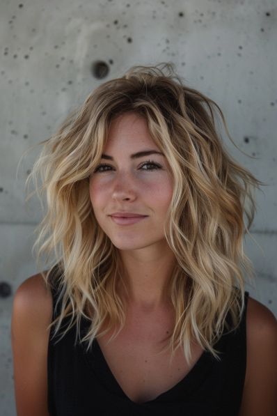 20  Gorgeous Haircuts For Wavy Hair Above Shoulder Wavy Haircut, Curly Wavy Hair With Curtain Bangs, Medium Length Haircut Fine Wavy Hair, Medium Wavy Blonde Hair Natural, Wavy Hair Lob Haircut, Medium Length Blonde Wavy Hair, Choppy Wavy Bob, Frizzy Wavy Haircuts, Natural Wave Haircut