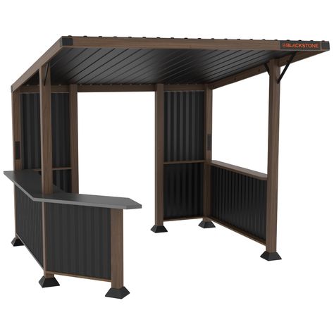 PRICES MAY VARY. Built to Last: Heavy-duty galvanized steel construction and expansion bolts that securely attach this pavilion to a wood deck or concrete patio keep this pavilion in place and ensure it can withstand the elements. Stylish and Durable: The dark, textured steel sides of this pavilion with the lighter heat transferred wood grain detail along the edges provide a stylish contrast that make this pavilion a great aesthetically pleasing addition to any backyard patio. Reversible Bar Cou Permanent Gazebo, Outdoor Cooking Spaces, Outdoor Grill Station, Grill Gazebo, Bistro Lights, Backyard Bar, Backyard Kitchen, Bar And Grill, The Pavilion