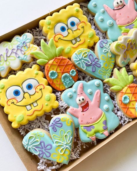 Spongebob Birthday Party Decorations, Spongebob Cake, Spongebob Birthday Party, 25th Birthday Parties, Spongebob Party, Sugar Cookie Icing, Spongebob Birthday, Cookies Cake, Creative Birthday Cakes