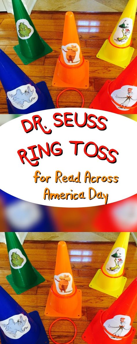 The Jersey Momma: Dr. Seuss Party Games for Read Across America: Easy Ring Toss Dr Seuss Game, Dr. Suess, Dr Seuss Preschool Activities, Dr Seuss Preschool, Dr Seuss Party, Dr Seuss Classroom, Dr Seuss Activities, Dr Seuss Crafts, Geek House