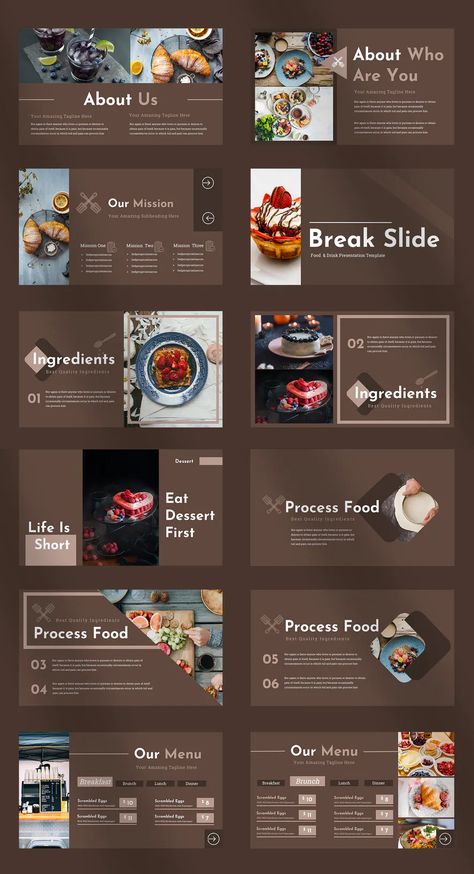 Food Presentation Design Powerpoint, Restaurant Presentation Design, Food Presentation Design, Creative Presentation Design, Restaurant Presentation, Desserts Restaurant, Dessert Restaurant, Presentation Food, Simple Powerpoint Templates