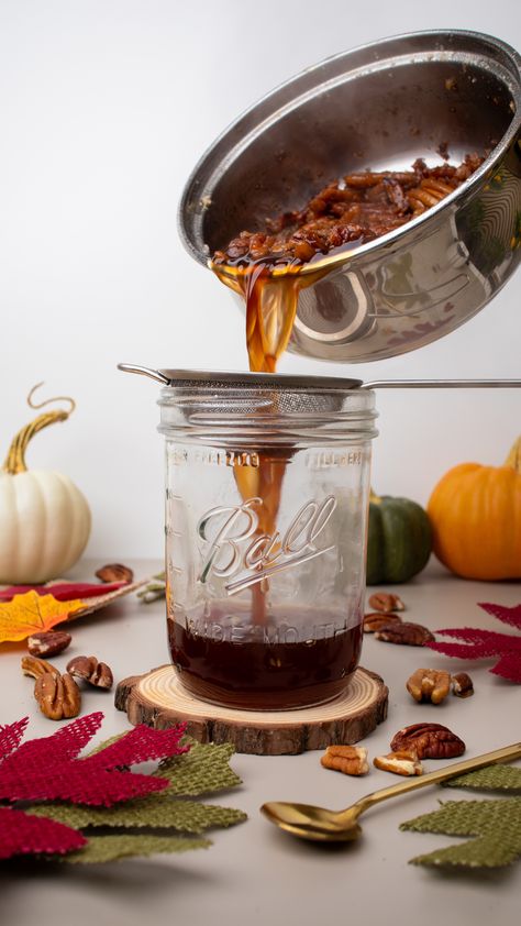 Homemade Pecan Syrup Homemade Fall Coffee Syrup, Butter Pecan Syrup For Coffee, Homemade Syrup For Coffee, Butter Pecan Coffee Syrup, Pecan Syrup Recipe, Coffee Syrup Recipe, Pecan Syrup, Homemade Coffee Syrup, Coffee Syrups