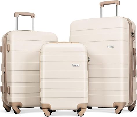 Amazon.com | Merax 3 Piece, Expandable Luggage Set, Suitcases with Wheels, Hardside, Ivory and Golden, 20/24/28 Inch | Luggage Sets Essential Aesthetic, Suitcase Sets, Travel Credit Card, Luggage Design, Toothbrush Travel, Hardside Luggage Sets, Unique Travel Gifts, Global Entry, Travel Pouches