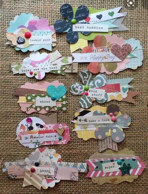 Scrapbook Embellishments Diy, Embellishment Diy, Card Embellishments, Handmade Gift Tags, Candy Cards, Diy Journal, Scrapbooking Embellishments, Scrapbook Embellishments, Paper Tags