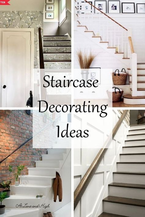 Stairways and hallways are the forgotten spaces that we tend to not decorate. It's such a shame because these are the spaces that could be spectacular with just a little bit of effort. Today I am sharing 11 stylish staircase decorating ideas so you too can spruce up that forgotten room. Idea For Stairs Wall, Down Stairs Decor Ideas, Staircase And Landing Ideas, Hallway Banister Ideas, Wall Stairs Decor Ideas, Staircase Wallpaper Ideas Accent Walls, Decor For Stairs Walls, Decor Ideas For Stairway Walls, Staircase Area Wall Design