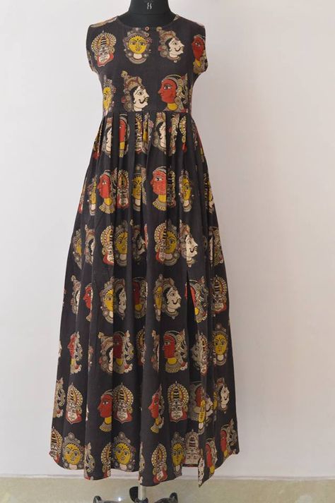 KALAMKARI - JAYANTH KALAMKARI DESIGNS: Ikkat / Kalamkari cotton Kurtis Ikat Tops, Kalamkari Tops, Long Kurta Designs, Frock Models, Designer Dresses Elegant, Cotton Frocks For Kids, Kalamkari Dresses, Kalamkari Designs, Frocks And Gowns