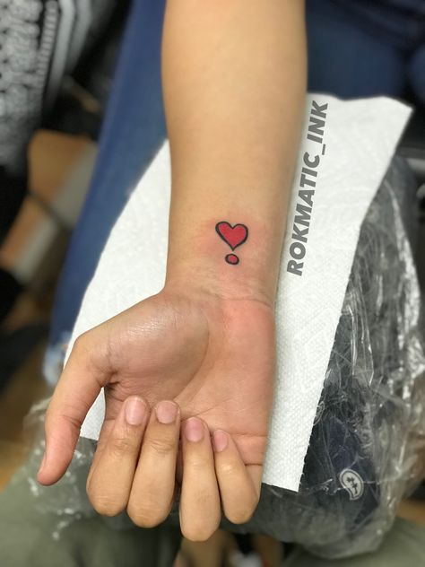 Cute heart emoji tattoo by rokmatic_ink Heart Emoji Tattoo, Emoji Tattoo, Hand Emoji, Heart Emoji, Heart Pin, Heart Tattoo, Future Tattoos, Red Heart, Jesus Fish Tattoo