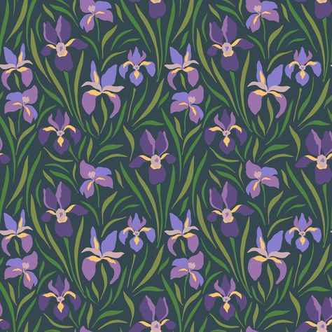 Beautiful and colorful iris flowers pattern, perfect gift ideas for garden lovers 🪴 Iris Flowers Wallpaper, Iris Background, Flowers On Green Background, Purple Iris Flowers, Ceramic Cafe, Ideas For Garden, Chicago Apartment, Flower Texture, Flower Pattern Design