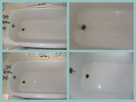 Re Enamel Bathtub, How To Clean Old Porcelain Tub, Cleaning An Old Bathtub, How To Clean Porcelain Tub, How To Clean An Old Bathtub, Porcelain Tub Restoration, Porcelain Bathtub, Bathroom Remake, Tile Around Bathtub