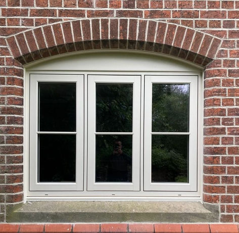 Residence 7 Windows in Vintage Cream Installed by Bespoke Frames of Cheshire Contemporary Traditional Home, Window Frame Colours, Native Gardens, Shaped Windows, Alternative Aesthetic, Bow Window, Timber Windows, Native Garden, Home Entrance Decor