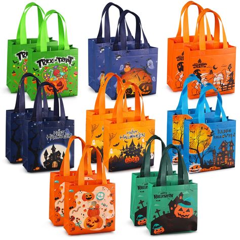 PRICES MAY VARY. VARIOUS EYE-CATCHING PATTERNS: Halloween party bags come with 8 different original Halloween patterns , such as pumpkin, witch, bat, spider, ghost, moon etc. Vibrant colors and Halloween themed patterns make them eye-catching, very suitable for gift packaging and candy containers, exquisite enough to make gift boxes that little girls and boys like, or fantastic decorations for some Halloween themed parties. DECENT QUALITY MATERIAL: Made of high-quality non-woven fabric. The Hall Halloween Trick Or Treat Bags, Halloween Party Bags, Dulces Halloween, Halloween Gift Bags, Gifts Wrapping, Retail Bags, Halloween Tote Bag, Non Woven Bags, Stylish Tote Bag