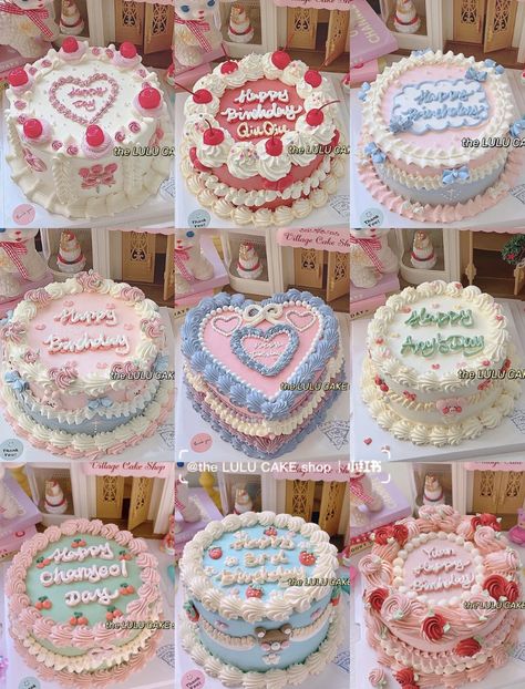 Aesthetic Korean Bakery, Cake Cute Aesthetic, Cake Cute, Vintage Sweets, Cute Bakery, Vintage Birthday Cakes, Cake Mini, Pastel Cakes, Korean Cake