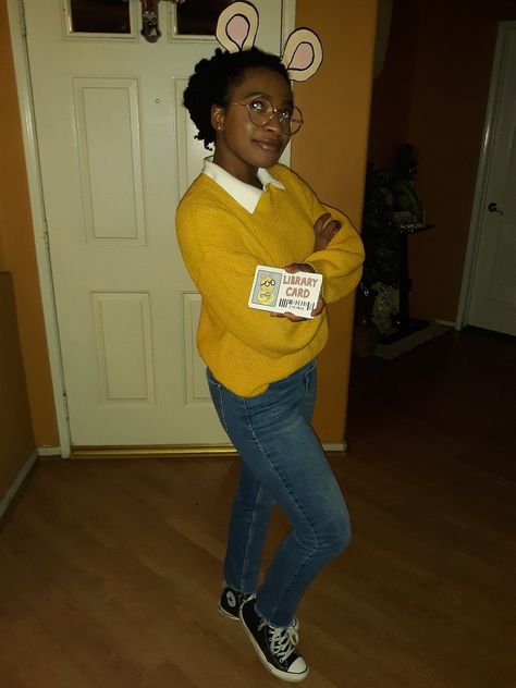 Arthur Read Costume, Arthur Meme Costume, Black Book Character Costumes For Teachers, Library Costumes Halloween, Arthur Costume Women, Arthur Costume Diy, Yellow Costume Ideas Women, Diy Story Book Character Costumes, Black Character Costumes