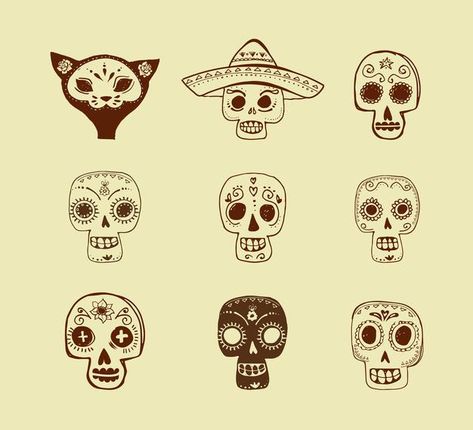 Mexico Culture Art, Guitar Doodle, Mexican Skull Tattoos, Hand Drawn Doodles, Mexican Skull, Stencils For Wood Signs, Mandala Doodle, Sugar Skull Tattoos, Doodle Art Journals