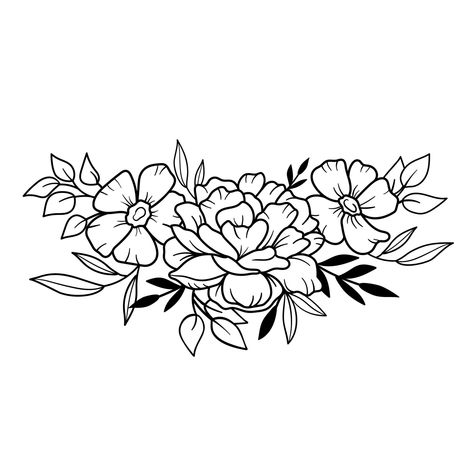 Drawing Borders, Peony Drawing, Flower Sketch, Doodle Art Flowers, Leaf Outline, Deer Tattoo, Flower Line Drawings, Flower Outline, Elegant Bouquet