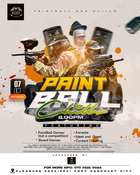 Creative design Event Creative Ads, Paintball Party, Paintball Game, Photoshop Lessons, Party Flyers, Sport Banner, Shooting Sports, Club Flyers, Port Harcourt