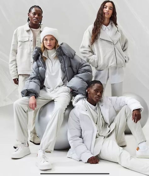 Lululemon 2023 Holiday campaign (Lululemon) Pose Ref, Streetwear Photoshoot, Winter Whites, Holiday Campaign, Media Photography, Falling Snow, Best Ads, Man Down, In Focus