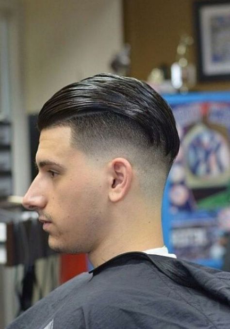 Uppercut Hairstyle, Back Undercut, Slick Back Undercut, Men's Hair Styles, Hair Station, Slick Back Haircut, Vintage Barber, Shaved Nape, Slicked Back Hair