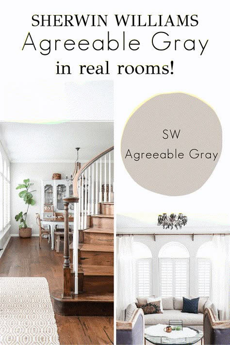 See SW Agreeable Gray in REAL spaces and find out why it's the perfect greige paint! #agreeablegray #greige #neutrals #paintcolors Agreeable Grey Color Scheme, Sw Agreeable Gray, Perfect Greige, Family Room Paint Colors, Family Room Paint, Agreeable Gray Sherwin Williams, Greige Paint Colors, Greige Paint, Repose Gray