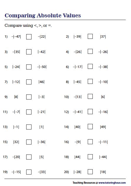 Comparing Absolute Values Absolute Value Worksheet, Value Worksheet, Ged Math, Pre Algebra Worksheets, Teas Test, Math Hacks, Absolute Value Equations, Math Answers, Mathematics Worksheets