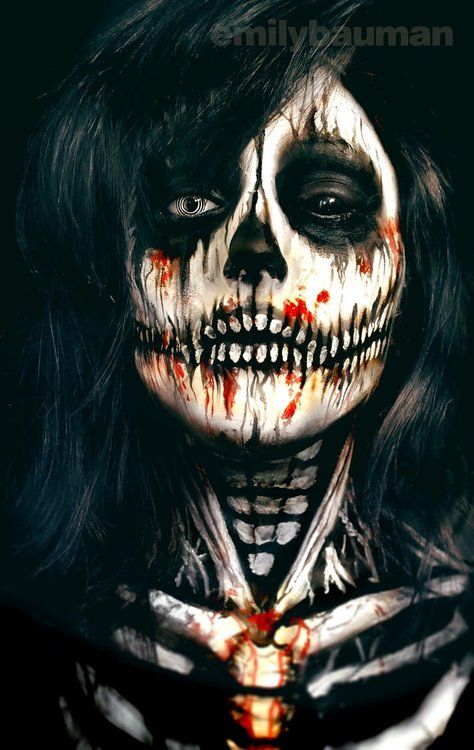 Skeleton Face Painting by Emily Bauman - Skullspiration.com - skull designs, art, fashion and moreSkullspiration.com – skull designs, art, fashion and more Halloween Face Paint Scary, Skeleton Face Paint, Halloweenský Makeup, Halloween Make-up Looks, Horror Make-up, Skeleton Face, Special Fx Makeup, Hottest Women, Horror Makeup