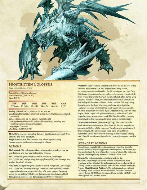 Here is even more D&D 5e homebrew. Have fun! - Imgur Monster Dnd 5e, D&d Homebrew, Dnd Monsters Low Level, Dnd Homebrew Monsters, Pathfinder Homebrew, Ice Elemental, Homebrew Monsters, Ice Monster, Guerriero Samurai