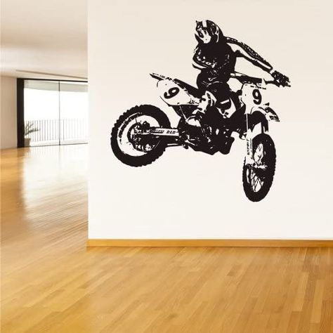 Bike Wall Decor, Dirt Bike Room, Bike Decals, Orange Room, Bike Wall, Bike Room, Bedroom Decals, Bike Illustration, Bike Stickers