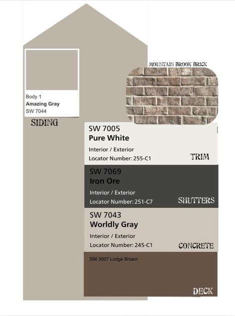 Brown Deck Stain, Neutral Exterior Paint Colors, Brown Deck, Sherman Williams, Deck Stain, House Paint Color Combination, Brown Roof, Color Combinations Paint, Stone Exterior