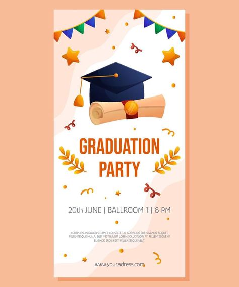 Graduation party vertical banner with garland, script and cap. Vector layout invitation template. Degree ceremony invite. Student greeting design. Vertical Banner, Graduation Theme, Graduation Cards, Art Lesson, Design Ad, Design Design, Graduation Party, Banner Design, Art Lessons